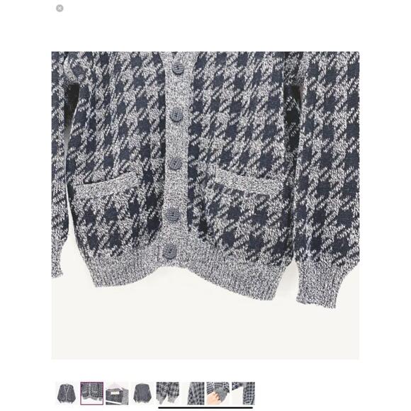 Men's Gabriel D'Authie Blue and White Houndstooth Cardigan Sweater Size 3 - Picture 4 of 9